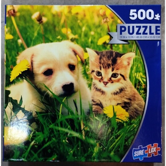 KITTEN AND PUPPY 500 Piece 19x13 NEW FACTORY SEALED SURE-LOX JIGSAW PUZZLE, 14+ - Picture 1 of 7